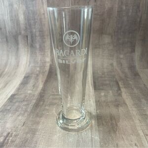 Footed Bacardi Silver Glass 7.25" Tall Skinny Cocktail Glass Etched